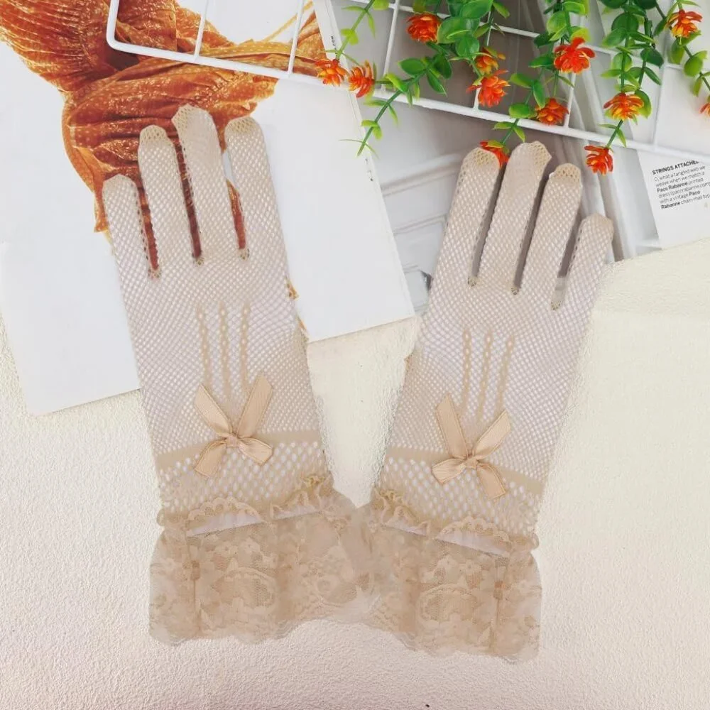 Women's A-Beige Halloween Tea Short Lace Gloves Elegant Bridal Cosplay Party